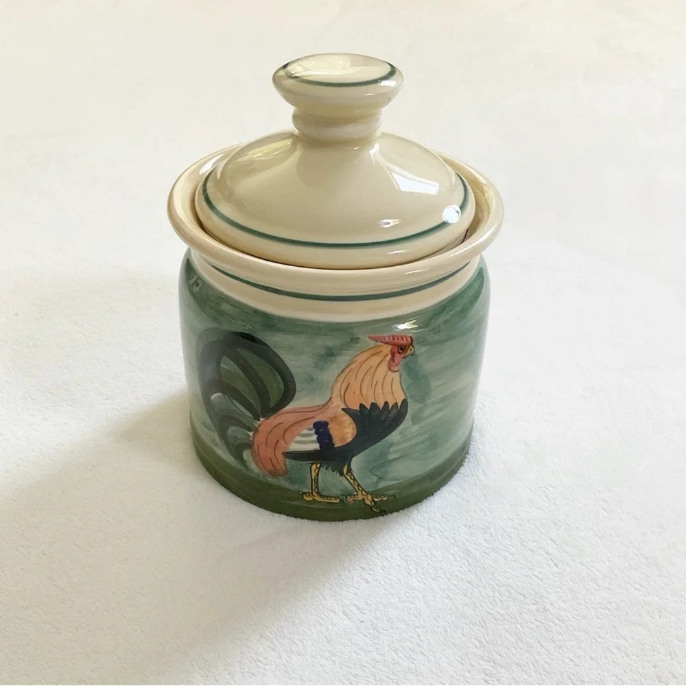 Vintage Oxney Green Rooster Canister Jar Made in England Farmhouse Kitchen